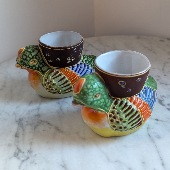 Two Vintage Japanese Moriage Kutani Chicken / Quail Egg Cups - Picture 1 of 9